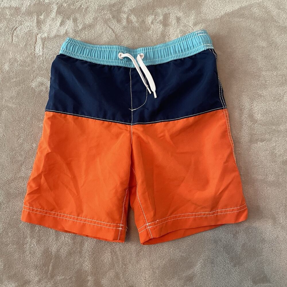 Land's End Boys Swim Trunks Size Medium (5-6) Blue/Orange/Aqua